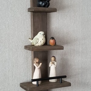 3 Tier Shelf Hanging Wall Shelf with Black Rail | Pine | Living Room | Bedroom | Apartment | Condo