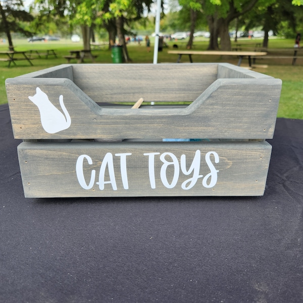 Cat Toy Box with Front Cut Out | Small Cat Toys Storage | Catnip Toy bin | Cat Gift | Pet Toy Storage Box | Cat Lovers