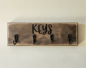 Multi-Key Holder | Wall Mount | Wall Hooks | Stained | Entryway | Dorm | Apartment | Kitchen | Organize