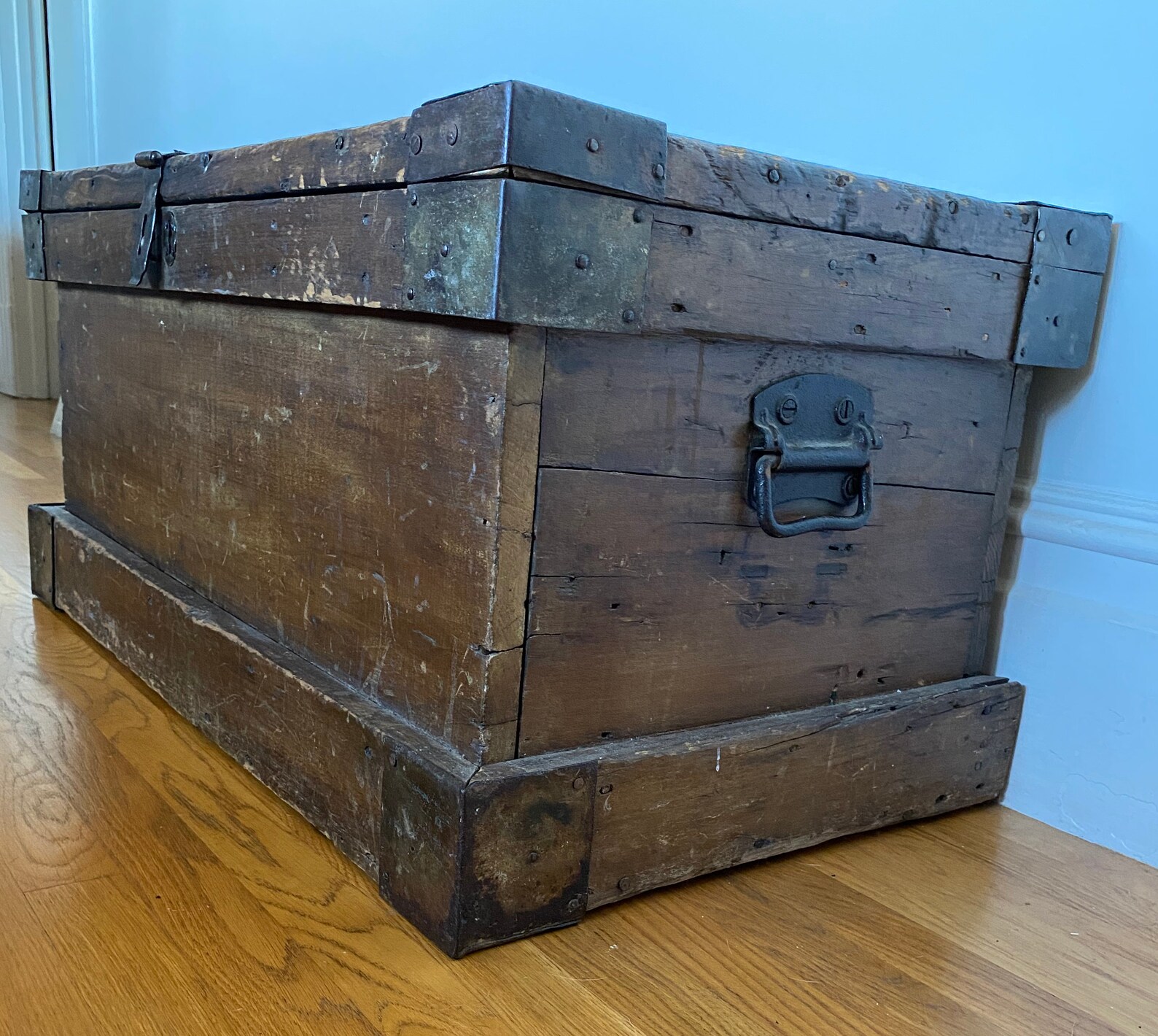 Vintage Large Wooden Trunk Primitive Wooden Trunk Etsy