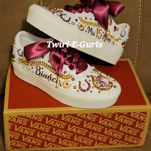 Horseshoes, Pearls & Swarovski Crystal Custom Design bedazzled Vans for Quinceañera/ Mis XV años/ Weddings/ Prom/ Sweet 16 or any Birthday