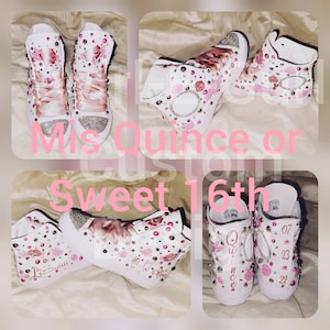 Custom Design bedazzled Converse with Pearls & Swarovski Crystal for Quinceañera/ Mis XV años/ Weddings/ Prom/ Sweet 16 or any Birthday