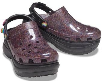 Pride Crocs, unisex size women/ mens, black, rainbow transparent