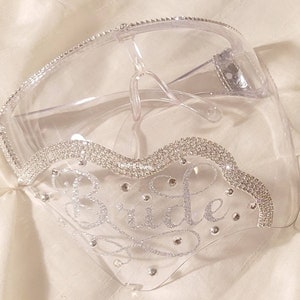 Pearl & Silver, Gold or Rose Gold Swarovski Crystal Bridal Face Shield with Matching Groom Safety Protection.