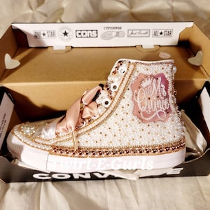 Quinceañera/ Mis XV años/ Sweet 16th B-days or Prom Embellished Converse Hi-Top in Silver, Rose Gold or Gold Swarovski Crystal and Pearls