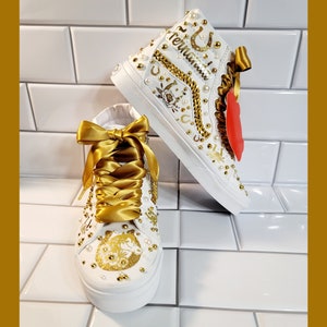 Hi-Top Vans: Horseshoes, Pearls & Swarovski Crystal Custom bedazzled for Quinceañera/ Mis XV años/ Weddings/ Prom/ Sweet 16 or any Bday