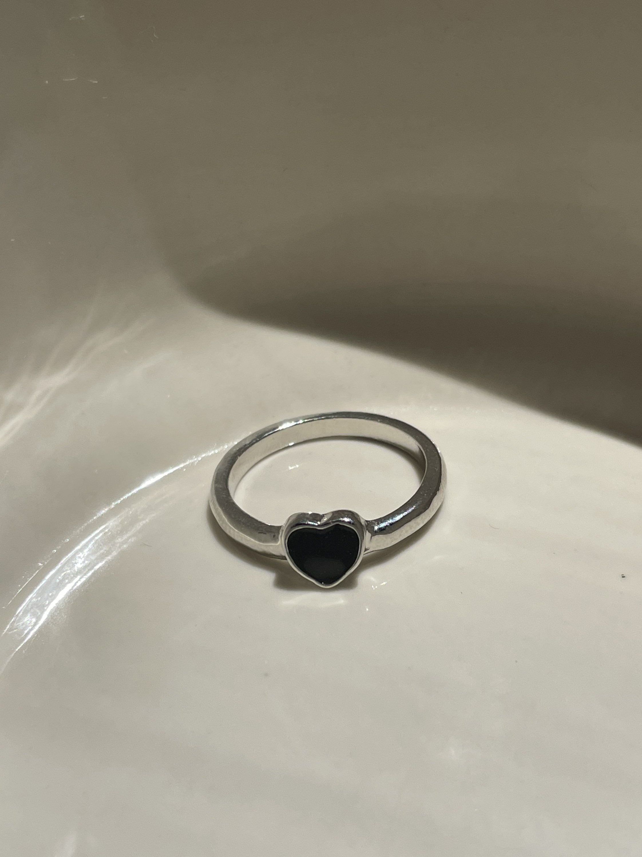 Silver Black Heart Ring - Etsy
