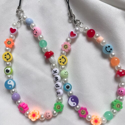 Mushroom Glass Phone Charm 90s Beaded Colorful Phone Chain Etsy