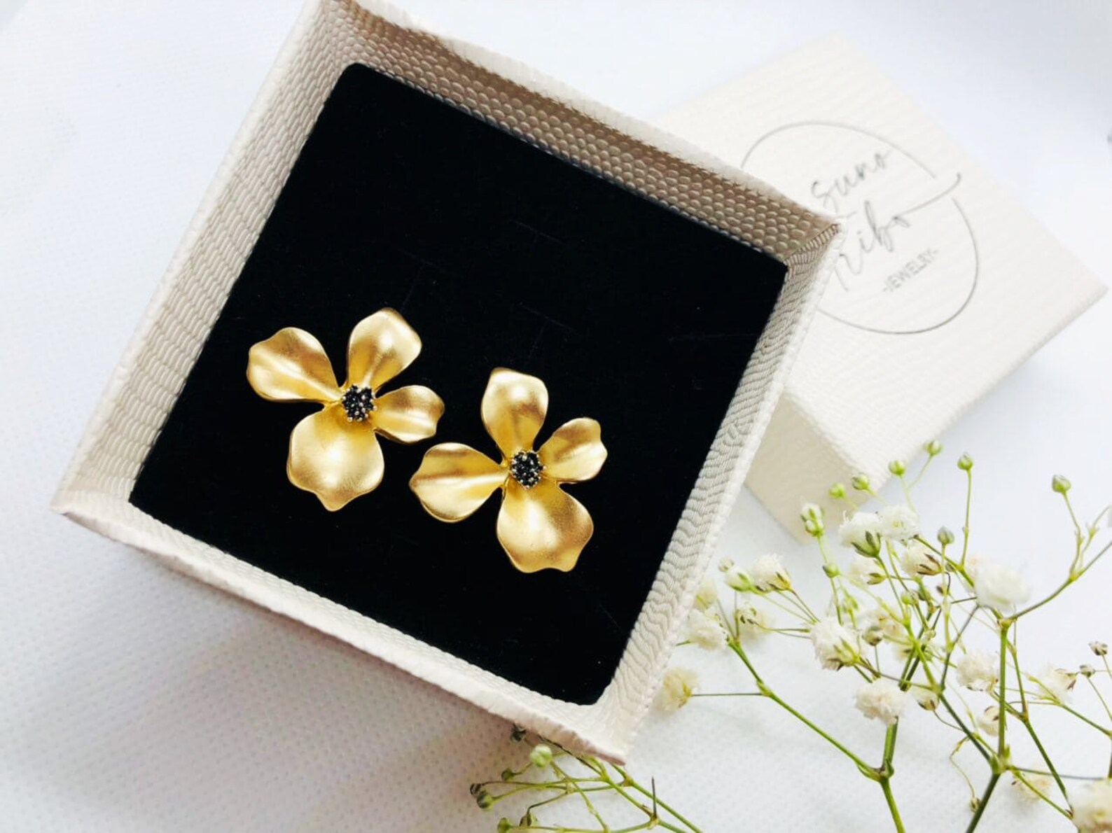Gold-Tone Petal Shaped Stud Earrings