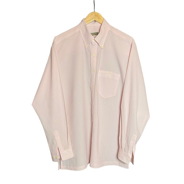 Vintage Louis Vuitton LV Logo Embroidery Striped Baby Pink Button Down Long Sleeve Shirt Oxford