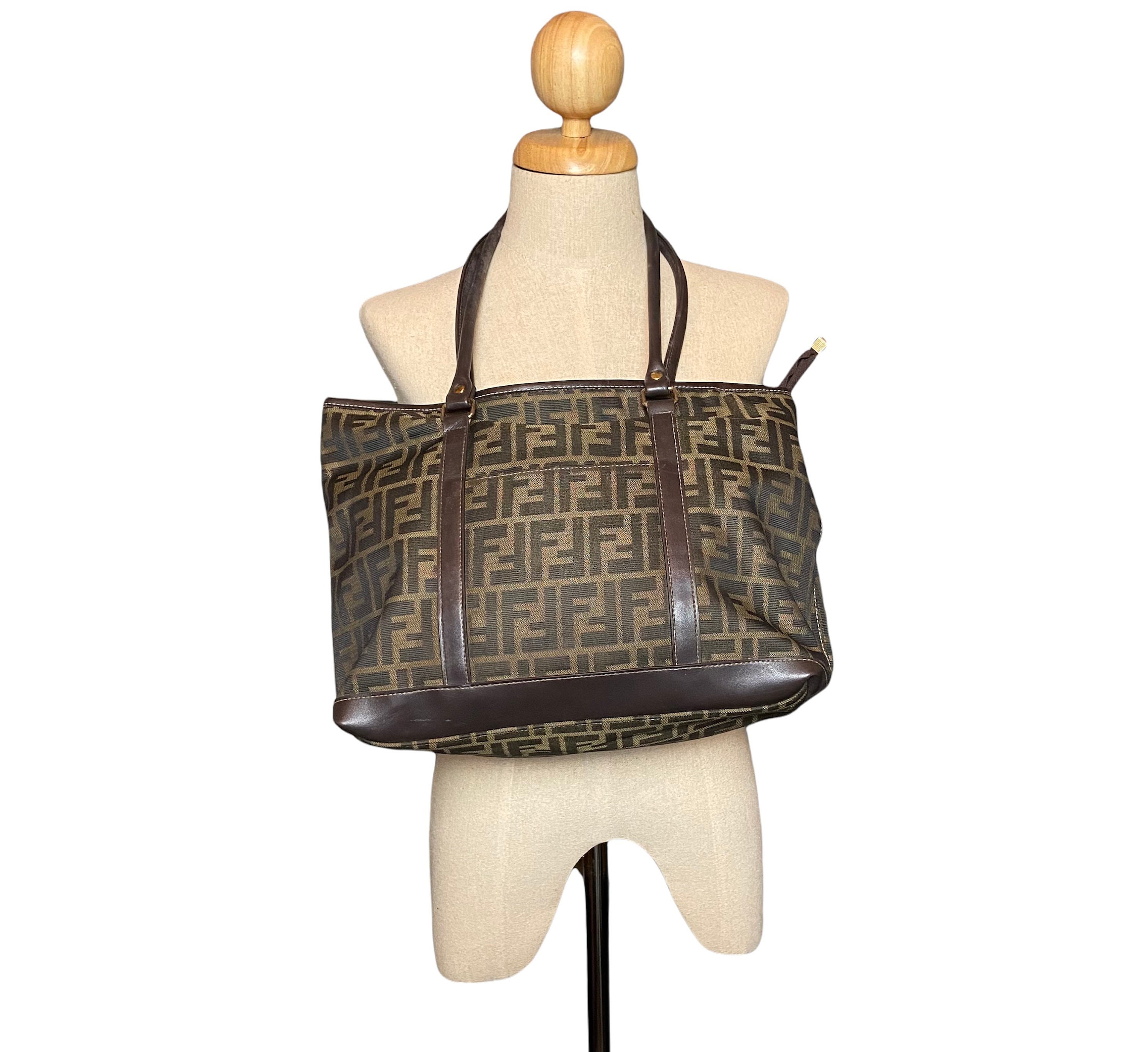 Fendi Zucca Canvas Shoulder Bag Zip Tote Auction