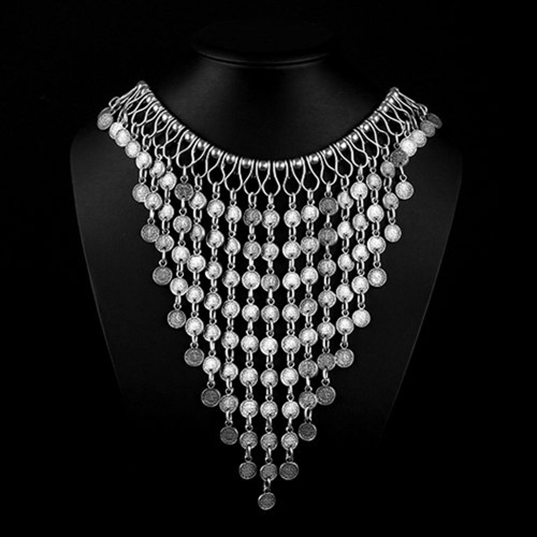 Silver Boho Necklace Coin Charm Necklace Talisman Necklace Etsy