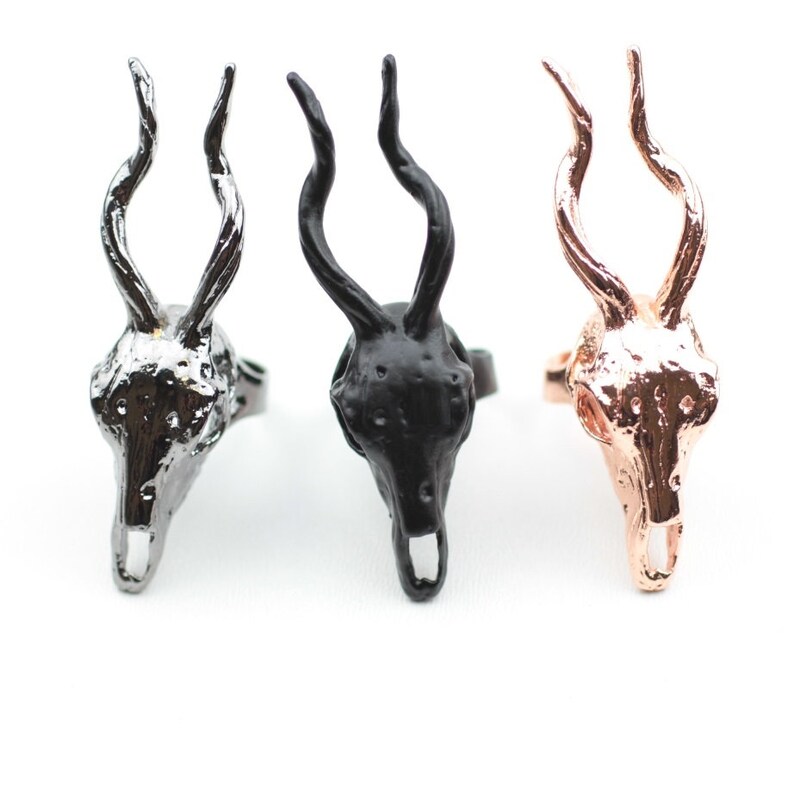 Copper ring-R57AC Brutallist horn pattern,rock style ring Animal zamak ring Animal skull ring Deer Antler silver ring Gazelle ring