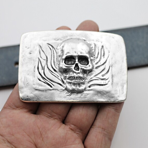 Skull Head Belt Buckle Burning Skull 