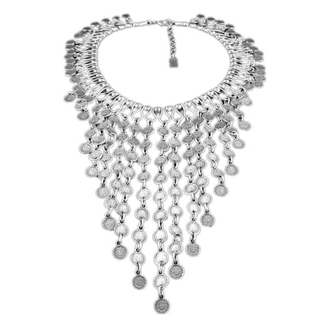 Silver Boho Necklace Coin Charm Necklace Talisman Necklace Etsy