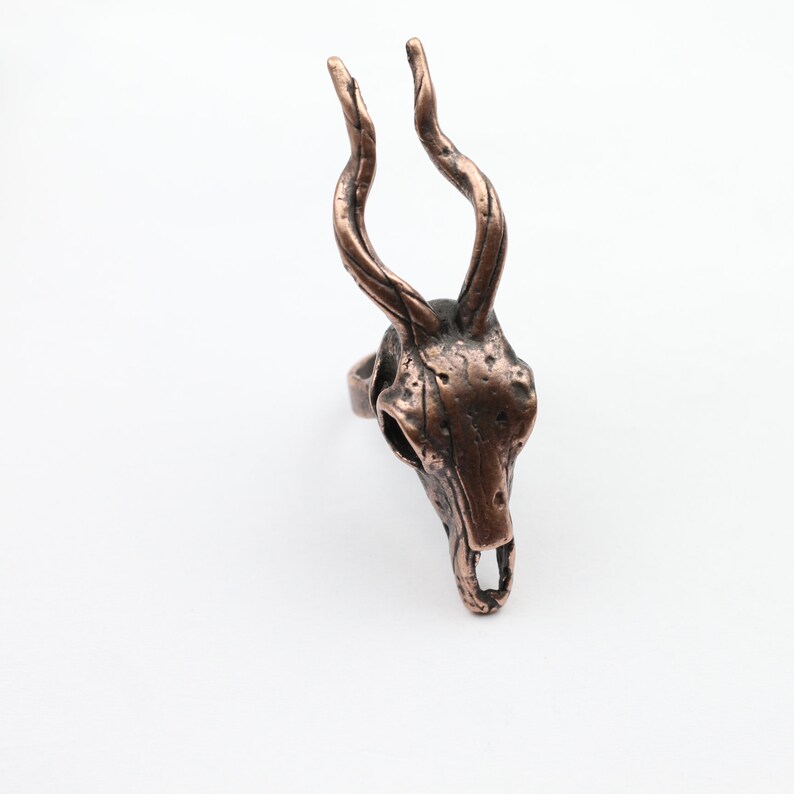 Copper ring-R57AC Brutallist horn pattern,rock style ring Animal zamak ring Animal skull ring Deer Antler silver ring Gazelle ring