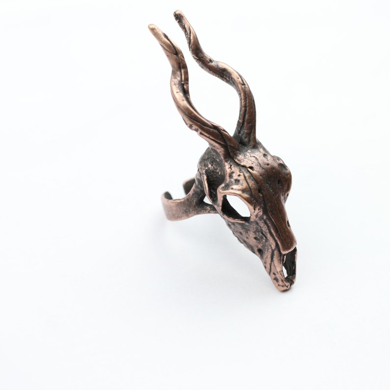 Copper ring-R57AC Brutallist horn pattern,rock style ring Animal zamak ring Animal skull ring Deer Antler silver ring Gazelle ring