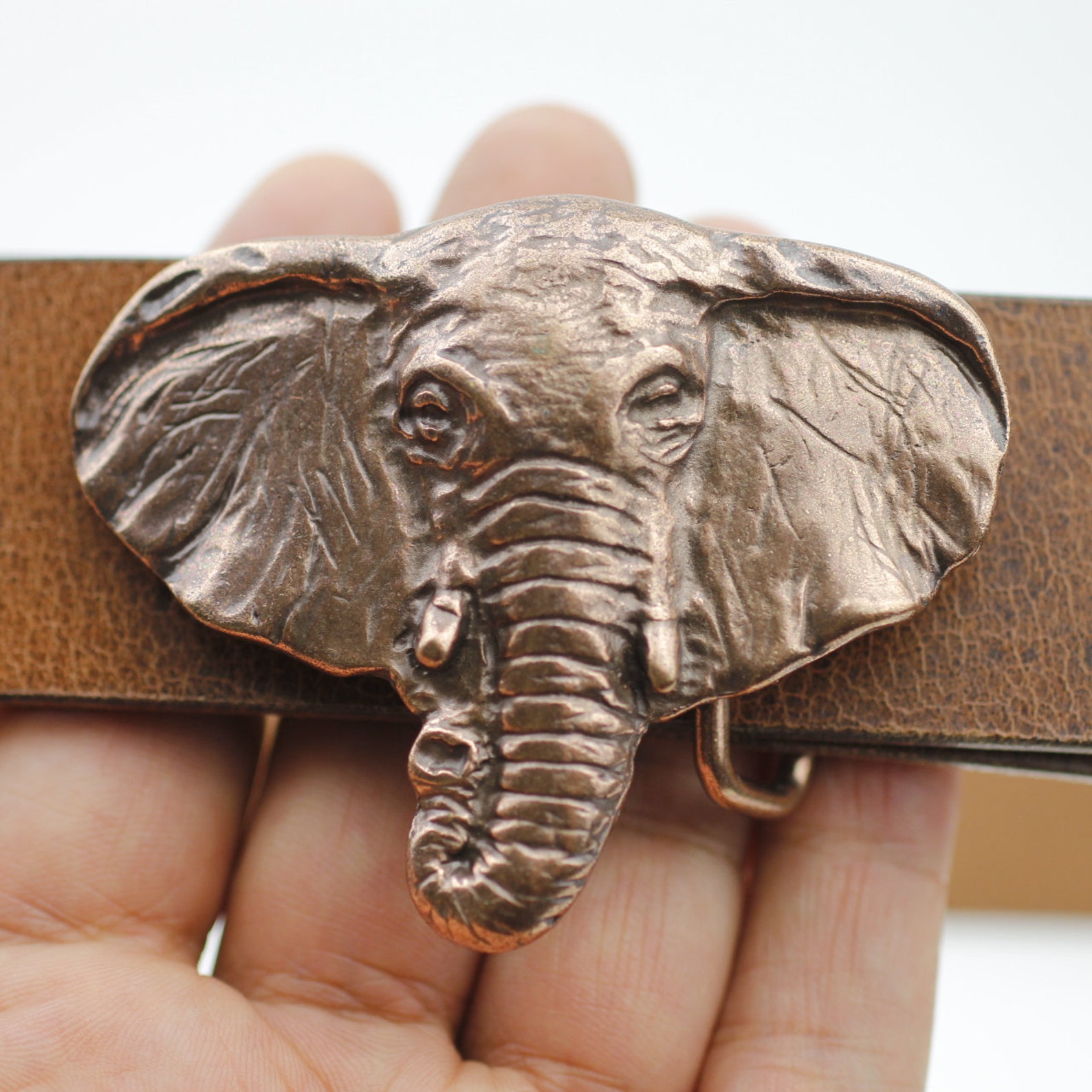 Elephant Head Belt Buckle Leather Belt Accessories Antique Etsy
