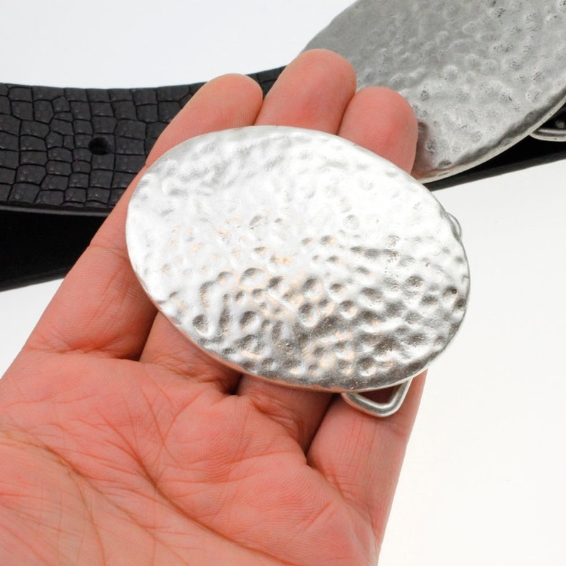 Belt Buckle Sterling Silver Plated Silver Buckle Hammered Etsy