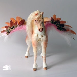 Pink unicorn pegas winged fantasy horse artistic ooak poseable toy, realistic miniature of a horse, unicorn, kelpie art doll, collectible
