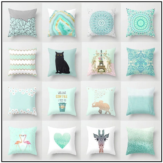 Mint Green Pillow Cover Geometric Pillowcase Print Cushion Etsy