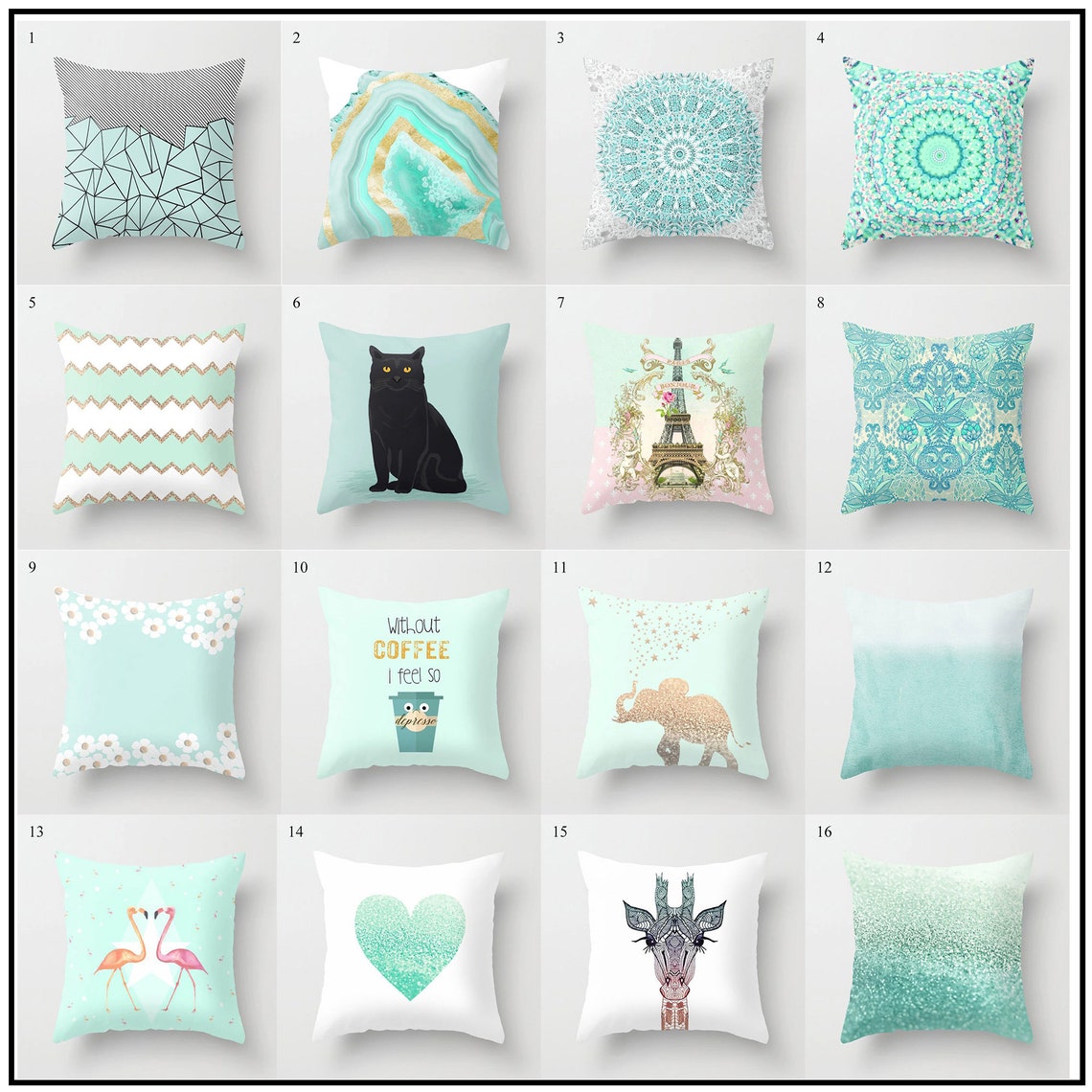 Mint Green Pillow Cover Geometric Pillowcase Print Cushion Etsy