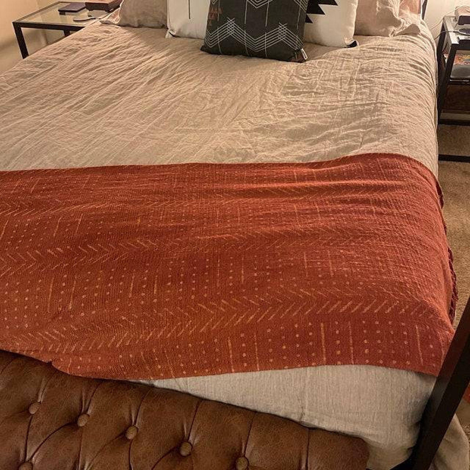 Rust Throw Blanket Brown Bedspread Mudcloth Fall Throw Etsy