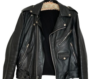 90s Leather Biker Jacket: Vintage Moto Coat, Grunge Goth Style