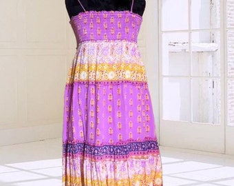 Vintage Indian cotton sundress Cotton Bandeau Dress  Boho maternity dress Cottagecore sundress