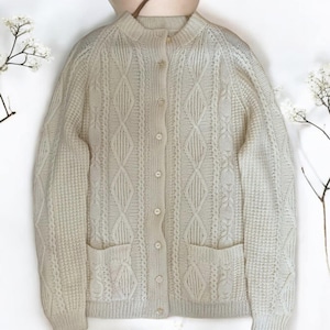 Kardigan Vintage Cream, ręcznie robiony, kardigan Grandma, kardigan Aran, damski