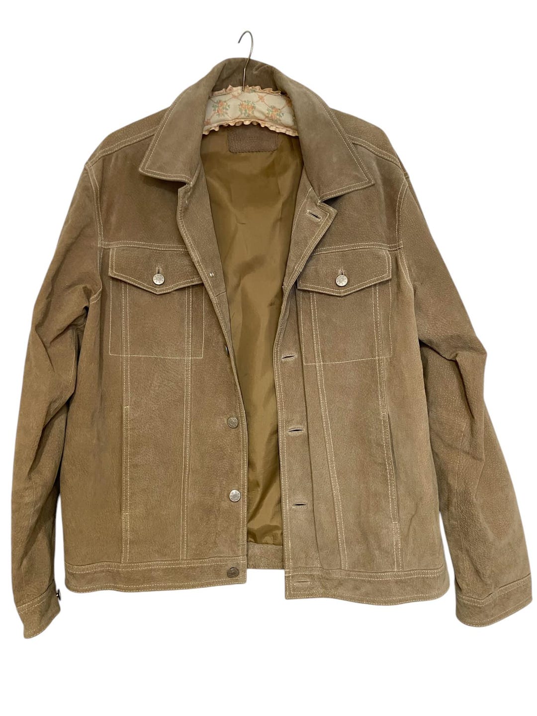 Brown Leather Trucker Bomber Jacket Vintage Suede Jacket