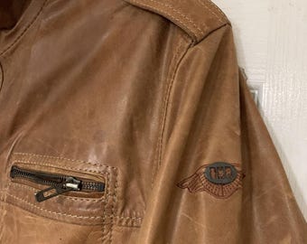 Vintage 90s Brown Leather Biker Jacket - German Cowhide
