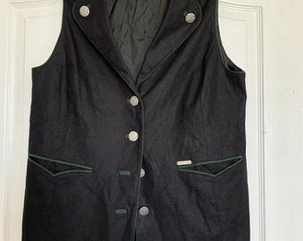 Vintage Linen Dirndl Vest: Womens Trachten Oktoberfest Waistcoat (XL)