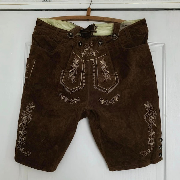 Vintage Lederhosen men Traditional dirndl Oktoberfest Clothing  Real leather pants XXL