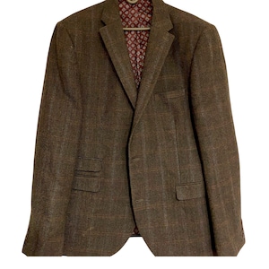 Blazer vintage de tweed de lana para hombre, color marrón, estilo británico clásico NEXT, chaqueta XL XXL de espiga.