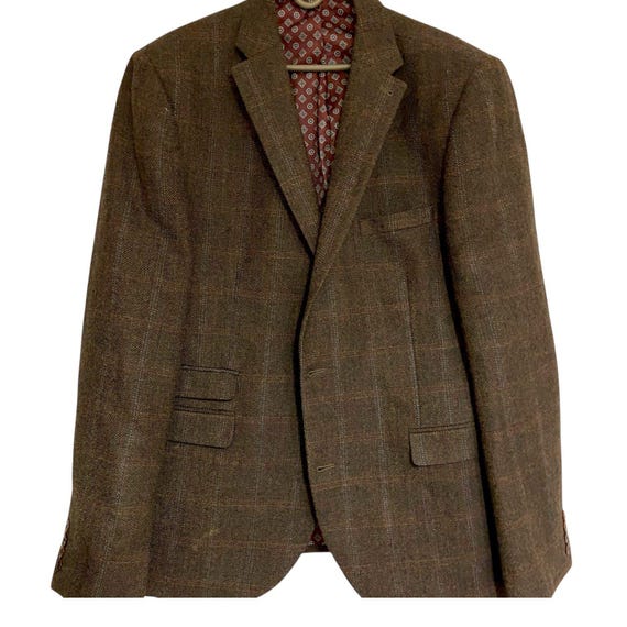 Blazer de lã tweed vintage NEXT: jaqueta marrom espinha de peixe