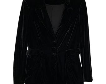 Blazer vintage italiano de veludo preto dos anos 90: Jaqueta retrô feminina