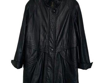 Vintage Women leather jacket Black leather coat