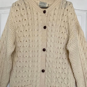 Kardigan vintage aran damski Aran sweter kardigan Kardigan babciny Aran kardigan kablowy M