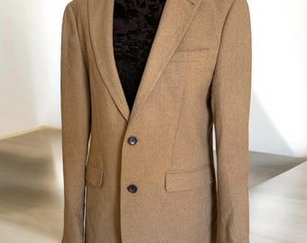 Vintage Llama Wool Blazer: Beige Rust Accent, Old Money Style