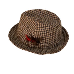 Vintage Tweed Hat Plaid Bucket hat men Trilby hat