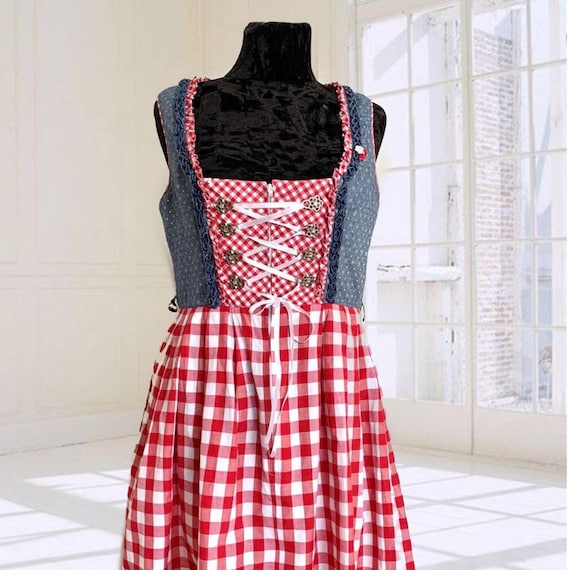 Vintage Denim Dirndl Dress: Bavarian Octoberfest Cottagecore