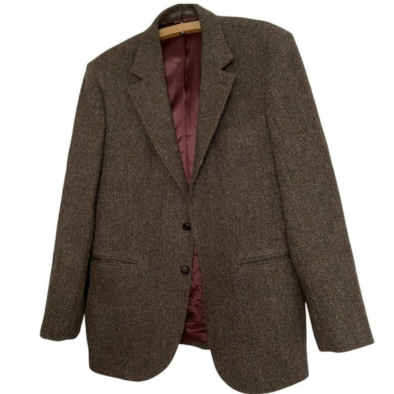 ヴィンテージ ハリスツイード ブレザー 42 ブラウン ウール