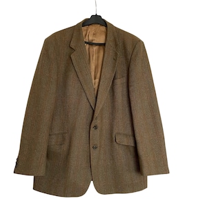 Vintage John G Hardy Tweed Jacket: XXL Brown Herringbone Wool Blazer