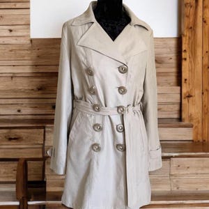Vintage beige trench coat Cotton Trench coat women Double breasted L