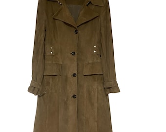 Retro 70s Light Brown Suede Trench Coat - Vintage Chic Outerwear Marc Cain