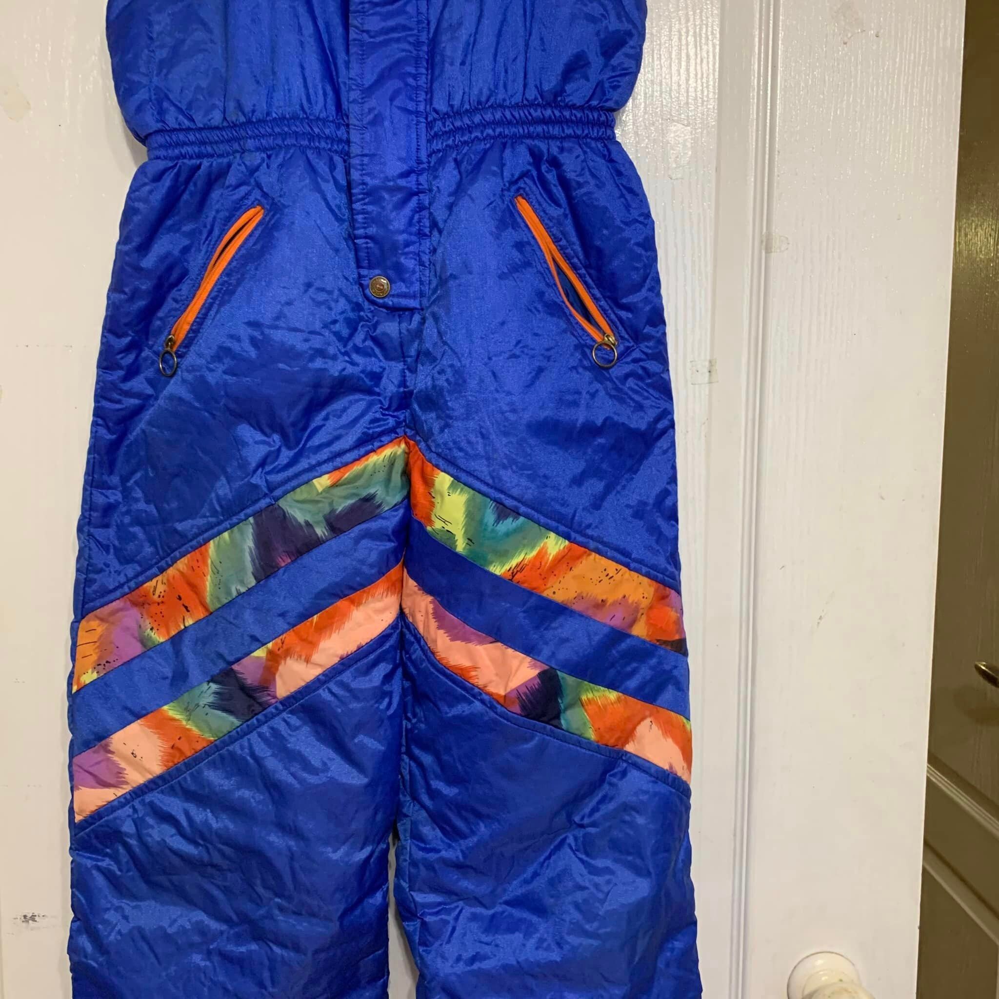 ヴィンテージネオンキッズスキースーツ：90年代ジュニアスノーパンツ