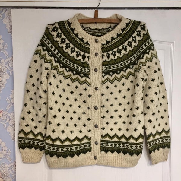 Vintage Norwegian sweater Hand Knit Fair Isle Sweater Icelandic wool sweater Scandinavian sweater