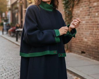 ヴィンテージアルパカローデンコート：90年代ネイビーブルーウール