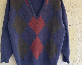 Vintage Argyle sweater Argyle pullover Y2k sweater Pure lambswool